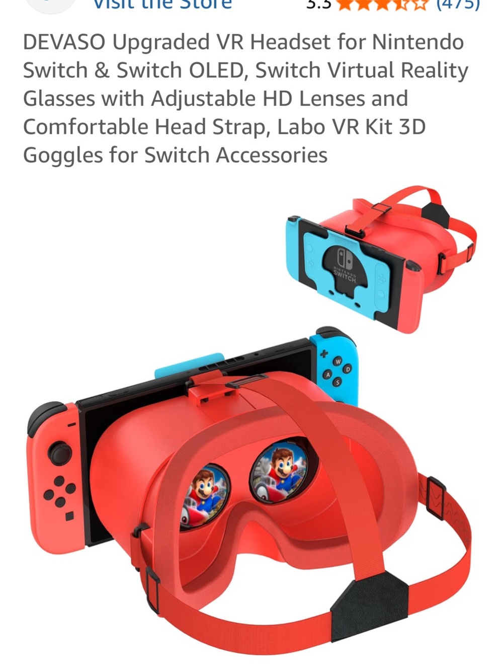 Red VR Headset for Nintendo Switch - Adjustable Lenses & Comfortable Head Strap